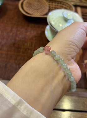 新疆和田玉晴水料青提色手链手串节日礼品礼物送证书礼盒6mm