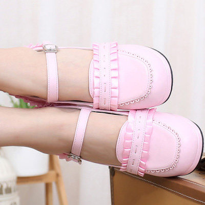 【圆心礼芙】丝带甜美洛丽塔圆头纯色粗高跟小皮鞋Lolita,淘宝优惠券,粉丝福利购,淘宝优惠卷