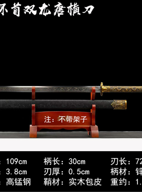 龙泉刀剑一体高锰钢环手双龙唐横刀长款武术户外防身冷兵器未开刃