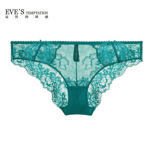 夏娃的诱惑蔷薇花仿刺绣性感蕾丝内裤女中腰提臀超薄款夏季三角裤