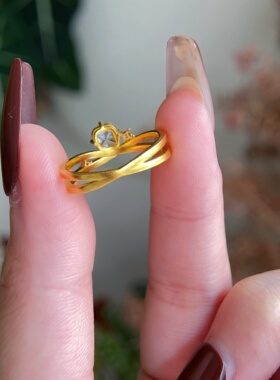 千夕 足金999交叉冰糖戒指黄金戒指女款求婚情人节生日礼物送女友