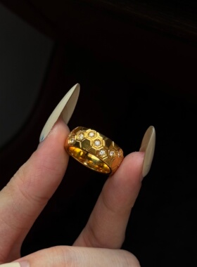 千夕 足金999鎏金蜂巢戒黄金戒指女款求婚情人节生日礼物送女友