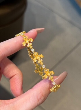 千夕 足金999点钻鸢尾手链黄金手链女款七夕情人节生日礼物送女友