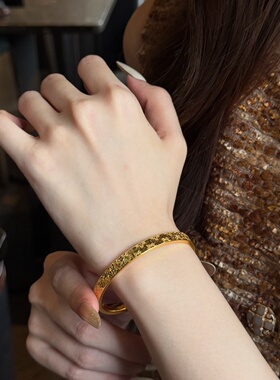 千夕 足金999樱花碎碎冰手镯黄金手镯女款情人节生日礼物送女友