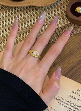 千夕足金9995D麦穗星芒戒黄金戒指女款送女友七夕情人节生日礼物