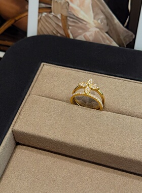 千夕 足金999四叶草双层戒黄金戒指女款求婚情人节生日礼物送女友