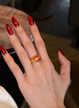 千夕足金9995D珐琅花纹戒黄金戒指可爱女款情人节生日礼物送女友