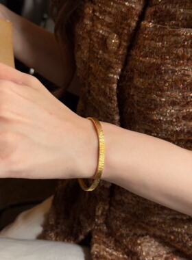 千夕 足金999细版锤纹手镯黄金手镯女情侣情人节生日礼物送女友