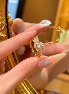 千夕 足金999v字造型戒黄金戒指女款求婚情人节生日礼物送女友