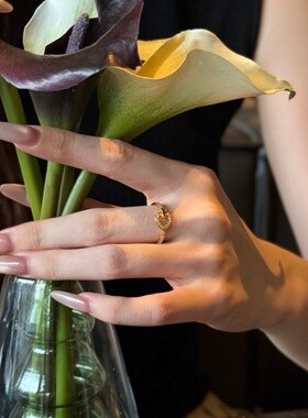 千夕足金999镂空心形戒黄金戒指女款送女友七夕情人节生日礼物