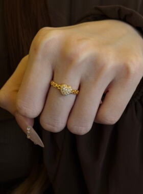 千夕 足金9996D链条爱心戒黄金戒指女款求婚情人节生日礼物送女友