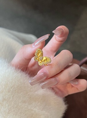 千夕足金999幻蝶戒黄金戒指女款送女友七夕情人节生日礼物