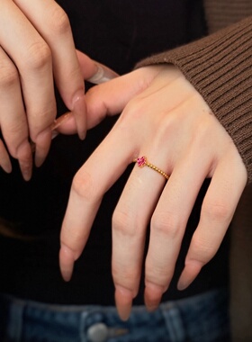 千夕足金9996D珠点戒黄金戒指女款送女友七夕情人节新年生日礼物