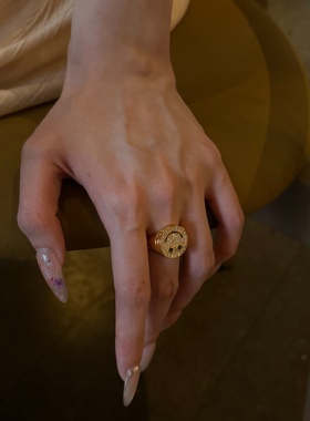 千夕 足金999满钻笑脸戒黄金戒指女款求婚情人节生日礼物送女友