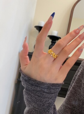 千夕足金999花枝树叶戒黄金戒指女款送女友七夕情人节生日礼物