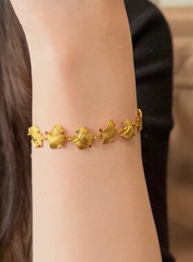 千夕 足金999此生有杏手链黄金手链女款七夕情人节生日礼物送女友