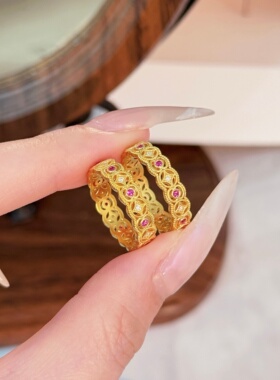 千夕 足金999彩色镂空钱币黄金戒指女款求婚情人节生日礼物送女友