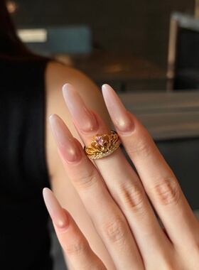 千夕足金999粉色皇冠戒指黄金戒指女款送女友七夕情人节生日礼物