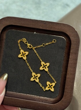 千夕 足金999双面幸运草手链黄金手链女款情人节生日礼物送女友