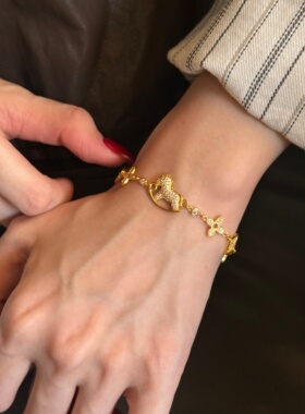 千夕 足金999马上有钱花卉手链黄金手链女款情人节生日礼物送老婆