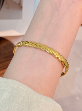 千夕 足金999光面小香菱格手镯黄金手镯女款情人节生日礼物送女友