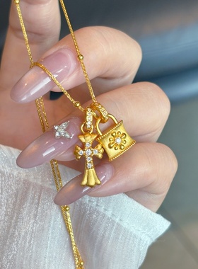 千夕 足金999十字架锁芯黄金吊坠女款新年情人节生日礼物送女友