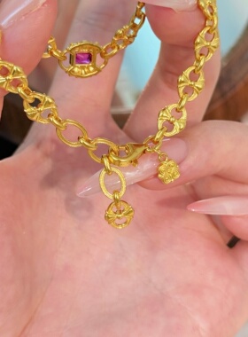 千夕 足金999DiY猪鼻子手链黄金手链女款情人节生日礼物送老婆