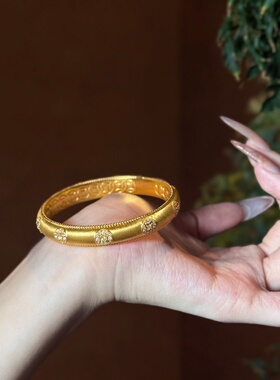 千夕 足金999点钻金币手镯黄金手镯女款情侣情人节生日礼物送女友