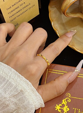 千夕足金9996D点钻竹节戒指黄金戒指女款送女友情人节生日礼物