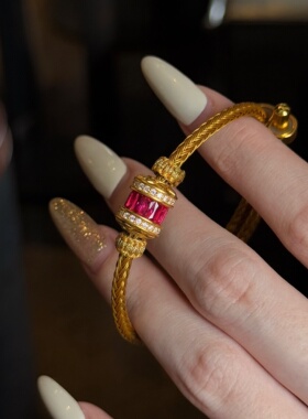 千夕 足金999绯红大金筒手链黄金手饰女款情人节生日礼物送女友