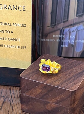 千夕足金999长方裙边戒指黄金戒指女款送女友七夕情人节生日礼物