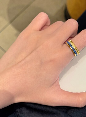 千夕 足金999蓝陶瓷戒指黄金戒指女款求婚情人节生日礼物送女友