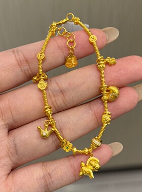 千夕 足金999金圈盘缠手链黄金手链女款情人节生日礼物送老婆女友