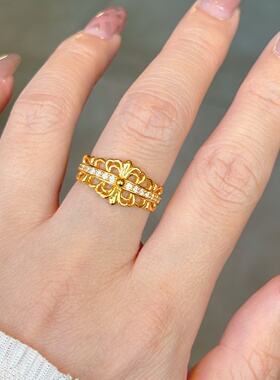 千夕 足金999花丝黄金戒指求婚戒女款情人节生日礼物送女友