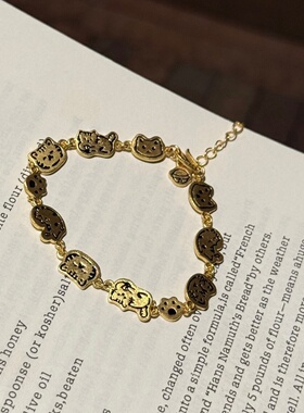 千夕 足金999小萌猫手链黄金手链女款七夕情人节生日礼物送女友