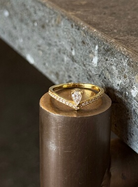 千夕足金9996D白水滴黄金戒指女款情侣七夕情人节生日礼物送女友