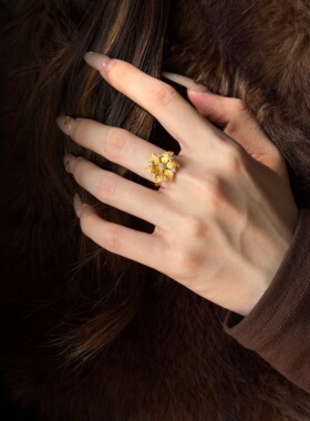 千夕足金999黄枫叶雪花戒黄金戒指女款求婚情人节生日礼物送女友