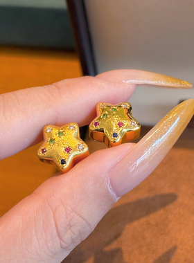 千夕 足金999彩色许愿星星黄金吊坠女款情侣情人节生日礼物送女友