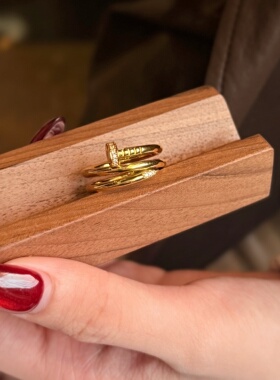 千夕足金9995D三圈钉子戒黄金戒指女款送女友七夕情人节生日礼物