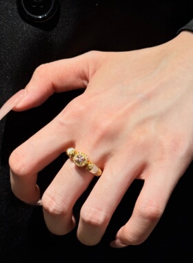 千夕足金999月光粉方糖戒黄金戒指女款七夕情人节生日礼物送女友