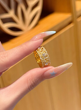千夕 足金999满圈玫瑰花戒黄金戒指女款求婚情人节生日礼物送女友