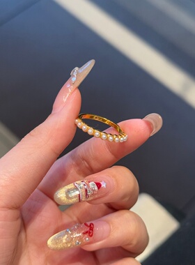 千夕 足金9996D镶嵌珍珠戒黄金戒指女款求婚情人节生日礼物送女友