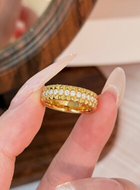 千夕 足金999ins风铆钉戒黄金戒指女款求婚情人节生日礼物送女友