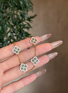 千夕 足金999水滴四叶五花手链黄金手链女款情人节生日礼物送女友