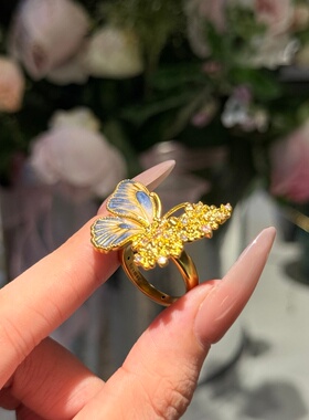 千夕足金9995D星空蓝蝶戒黄金戒指女款送女友七夕情人节生日礼物