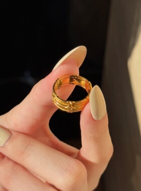 千夕足金999拉丝四芒星戒黄金戒指女款送女友七夕情人节生日礼物