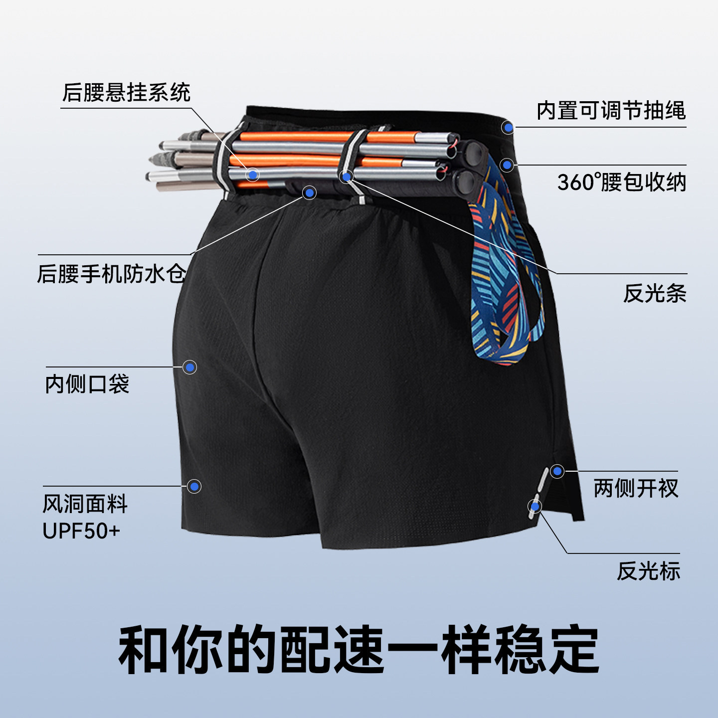 Pathfinder marathon cross-country running shorts women's summer elastic breathable sports waist bag training sports shorts