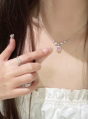 S925纯银方糖锆石项链轻奢百搭