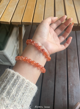 红兔毛招财天然水晶红水晶手链女