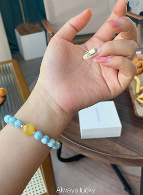 奶蓝色玉化天然海纹石拉力玛手串